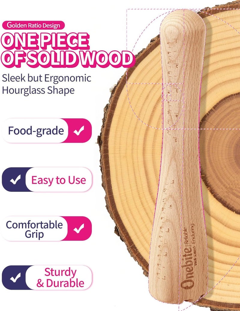 One Bite Sauerkraut Pounder for Mason Jars, Vegetable Fermentation Tamper for Sauerkraut Crocks with Scale Marks - 14" One Piece of Solid Wood, Upgraded Textured Base​ - Image 3